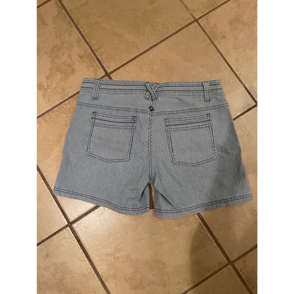 Prana Kara Shorts Blue White Ticking Stripe Stretch Denim Hiking Outdoor Size 8 - Picture 4 of 4